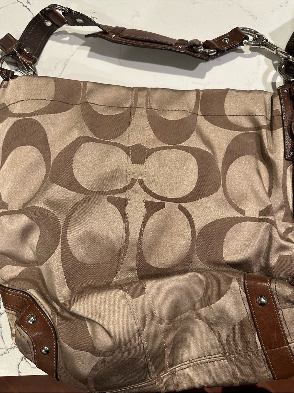 Designer-Inspired Monogram Shoulder Bag - Brown